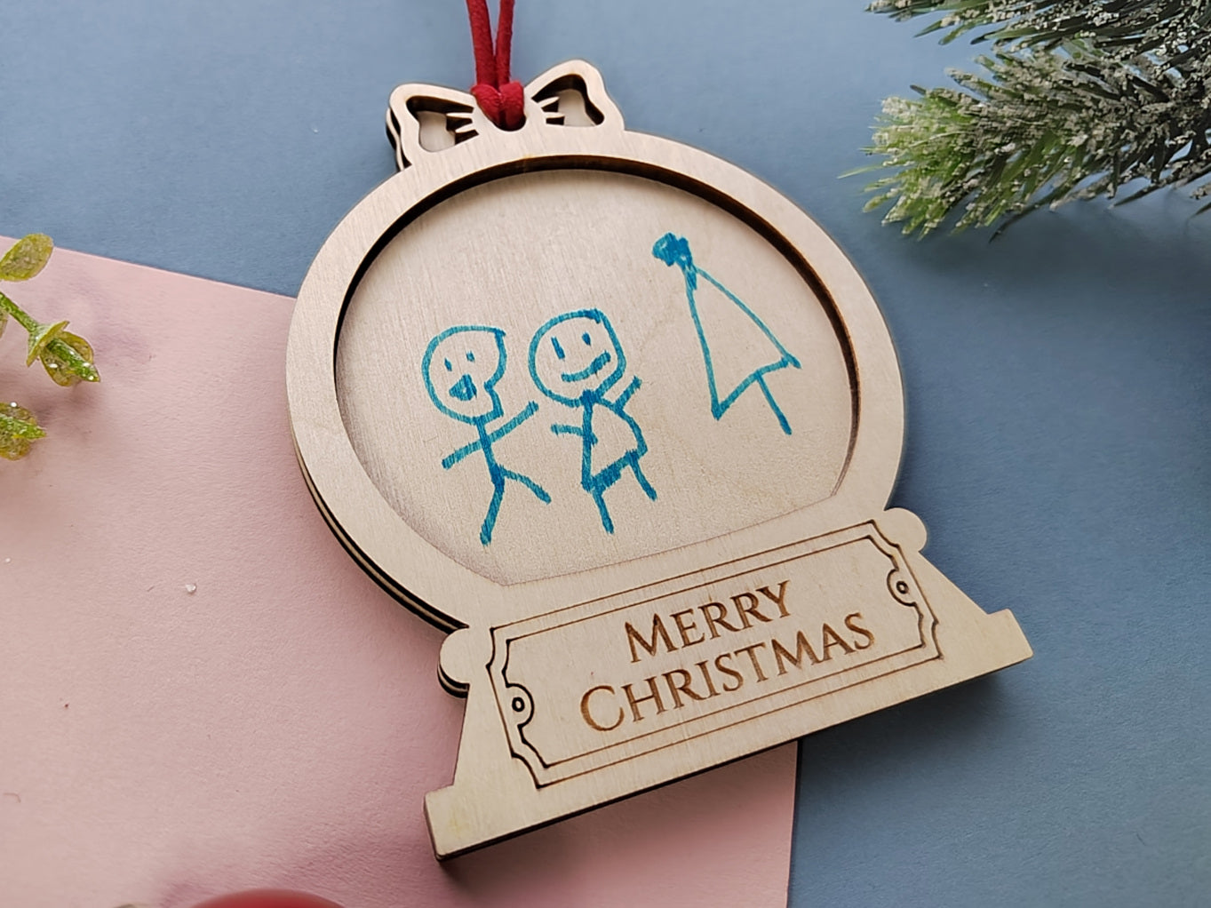 Children's Drawing Christmas Bauble - Bow Top