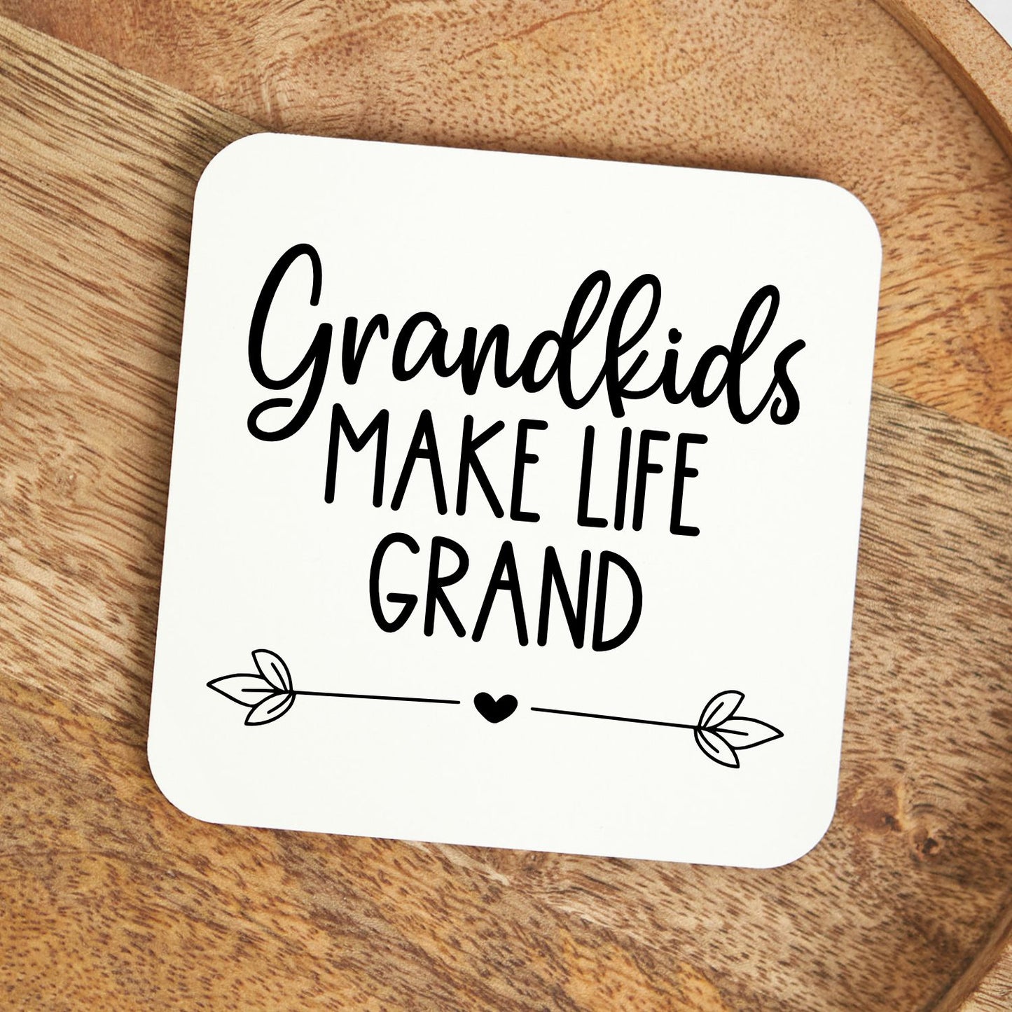 White Square Coaster - Grandkids Make Life Grand