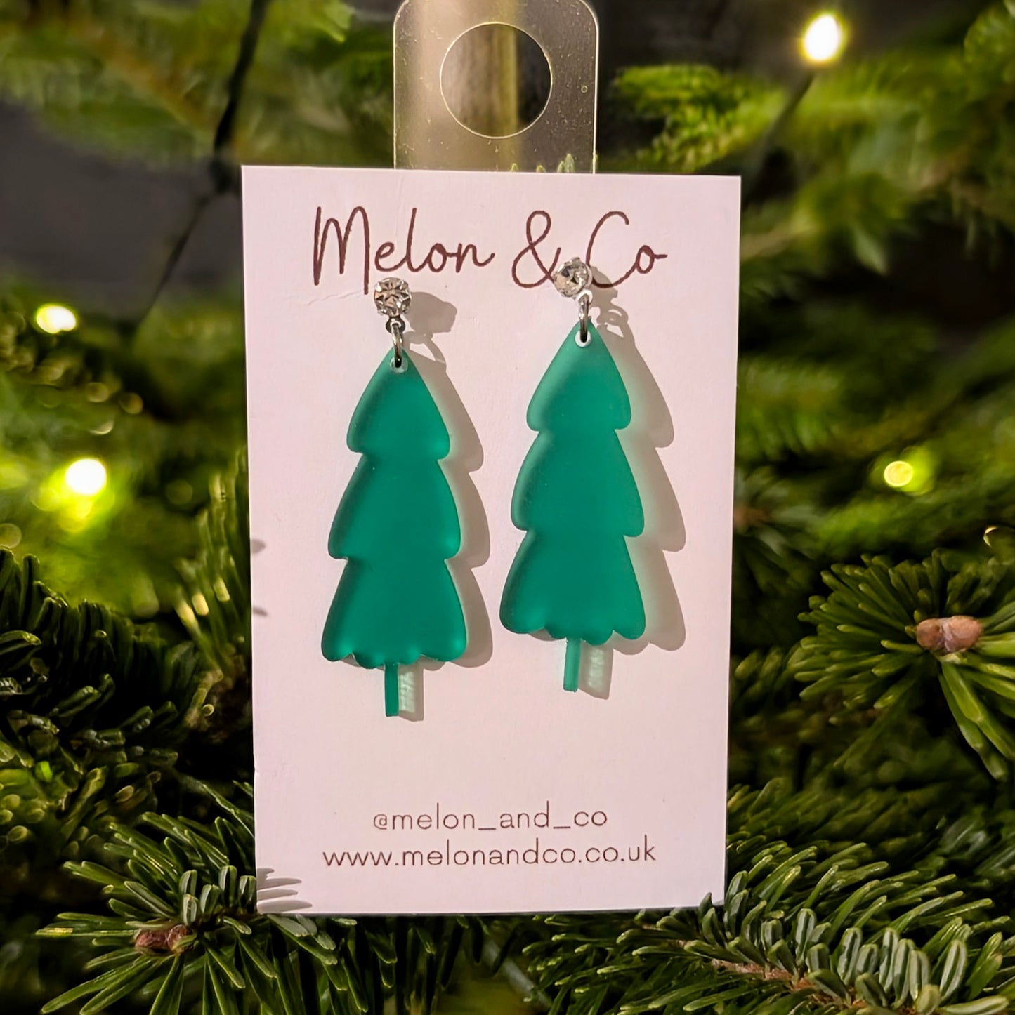 Acrylic Christmas Tree Earrings - Skinny Green Design