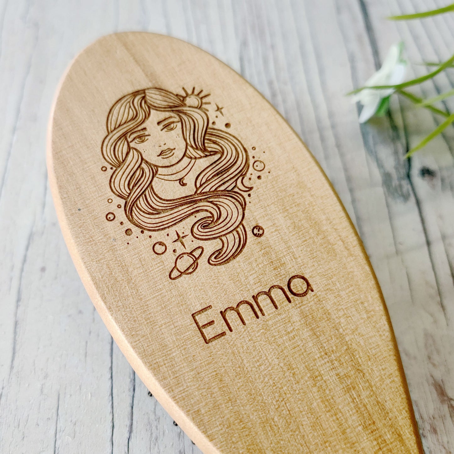 Wooden Hair Brush - Galaxy Solar Design