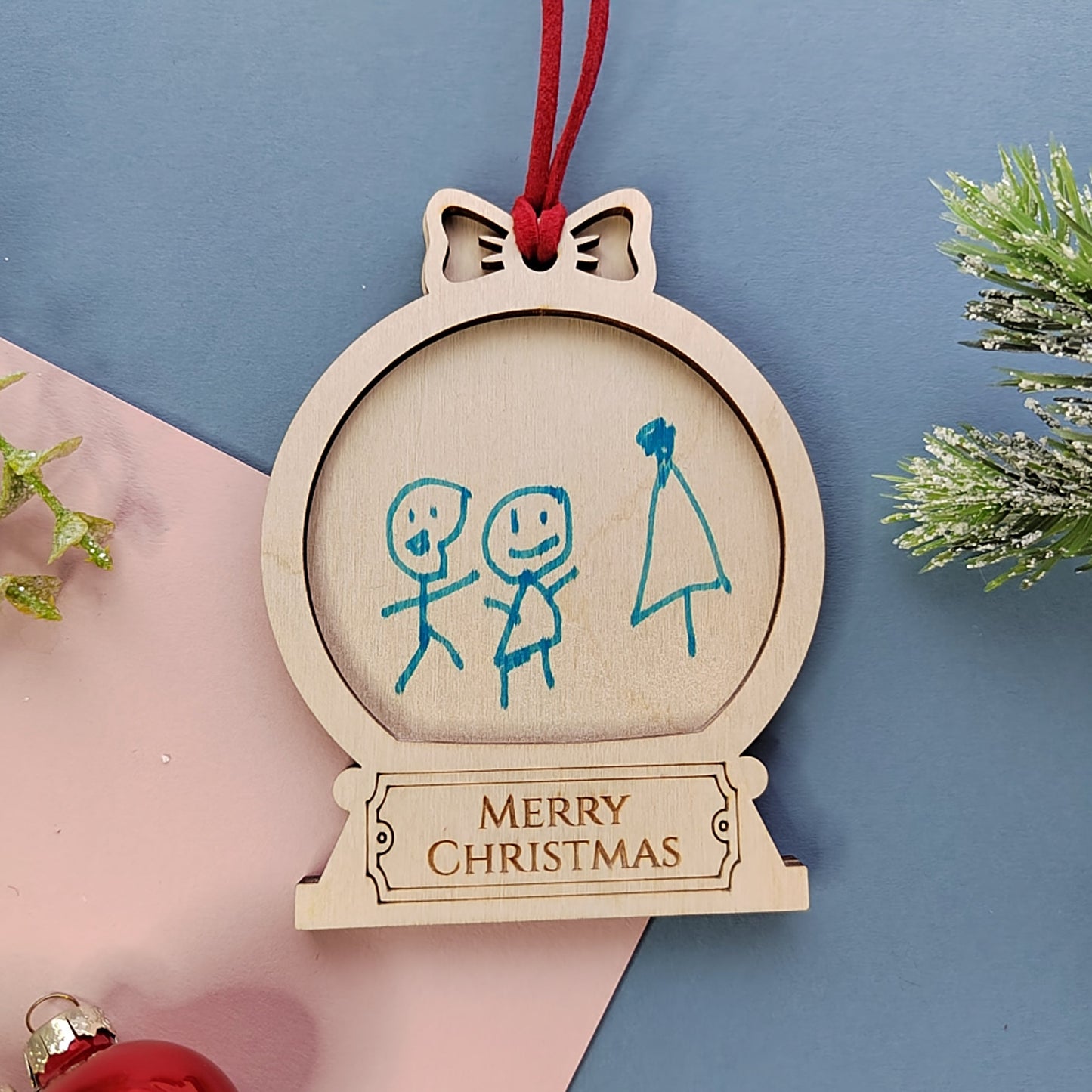 Children's Drawing Christmas Bauble - Bow Top