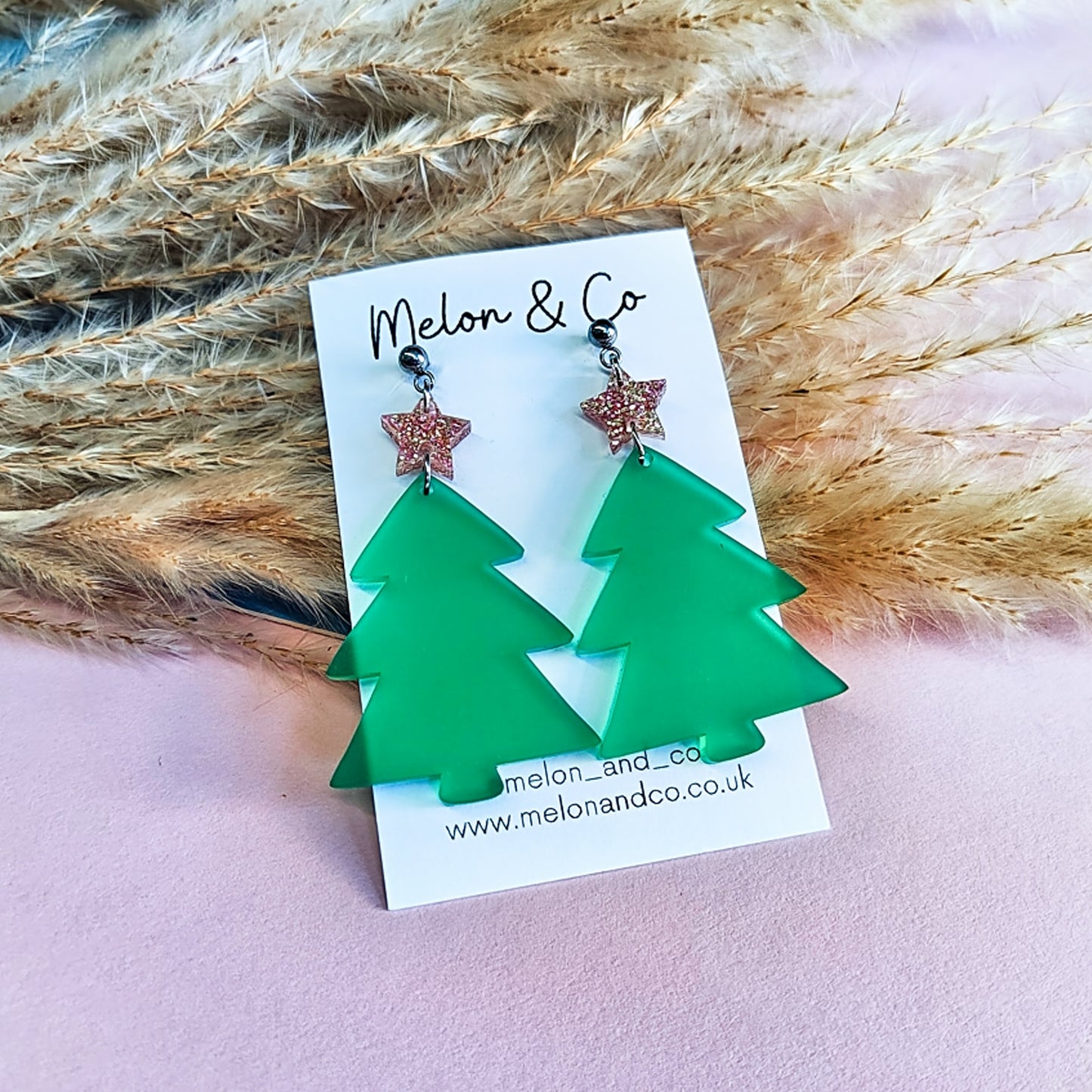 Acrylic Christmas Tree Earrings - Chubby Green Design