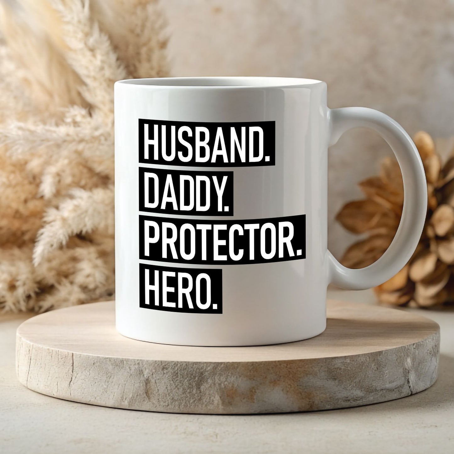 White 11oz Mug - Husband Dad Protector Hero
