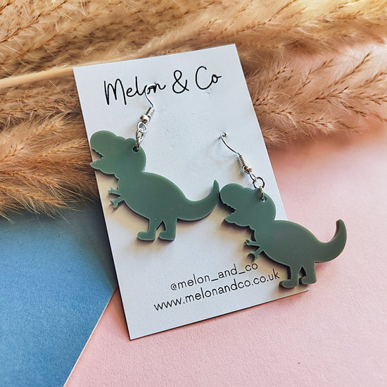 Acrylic Dinosaur Earrings - Matte Green