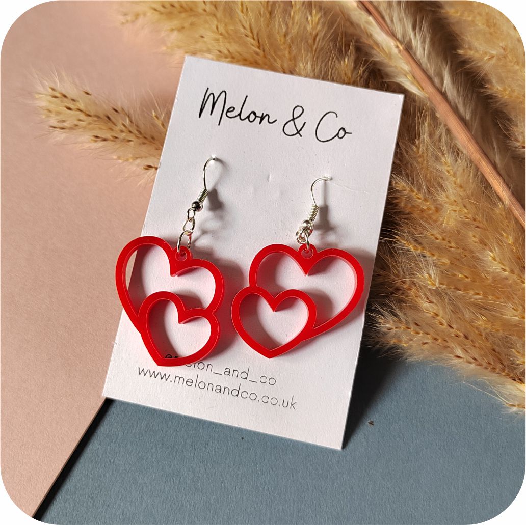 Acrylic Double Heart Earrings - Various Colours