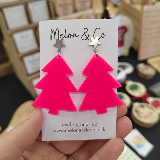 Acrylic Christmas Tree Earrings - Chubby Pink Design