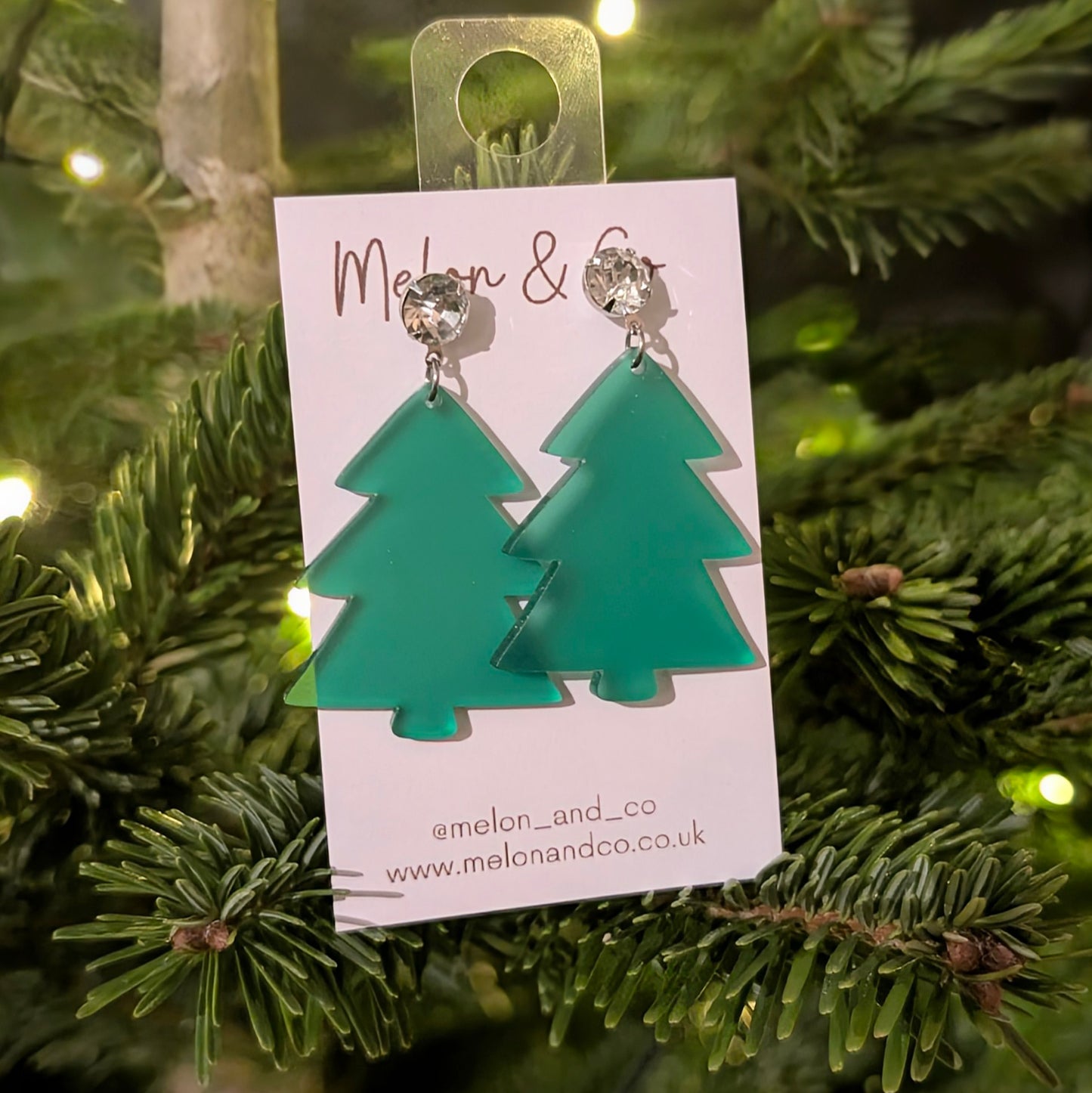 Acrylic Christmas Tree Earrings - Chubby Green Design