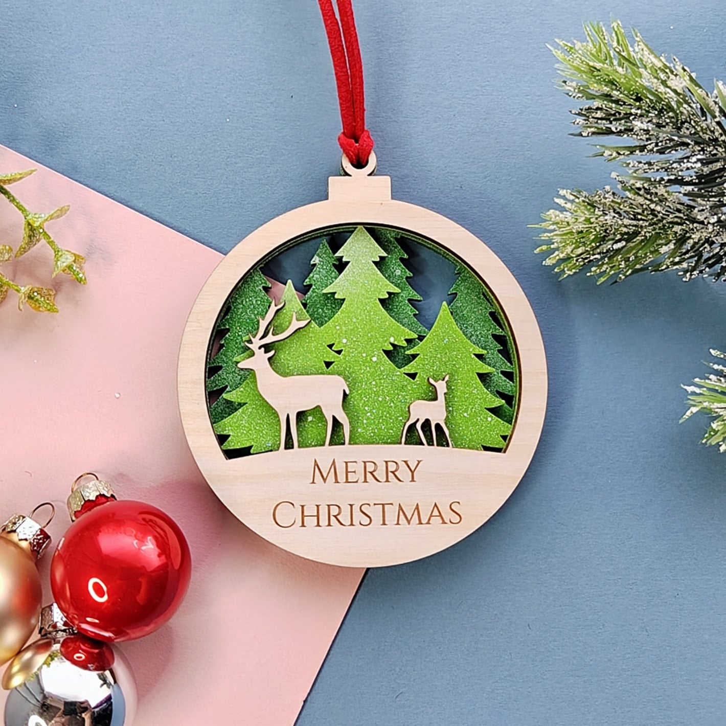 Handpainted Layered Wooden Stag Bauble
