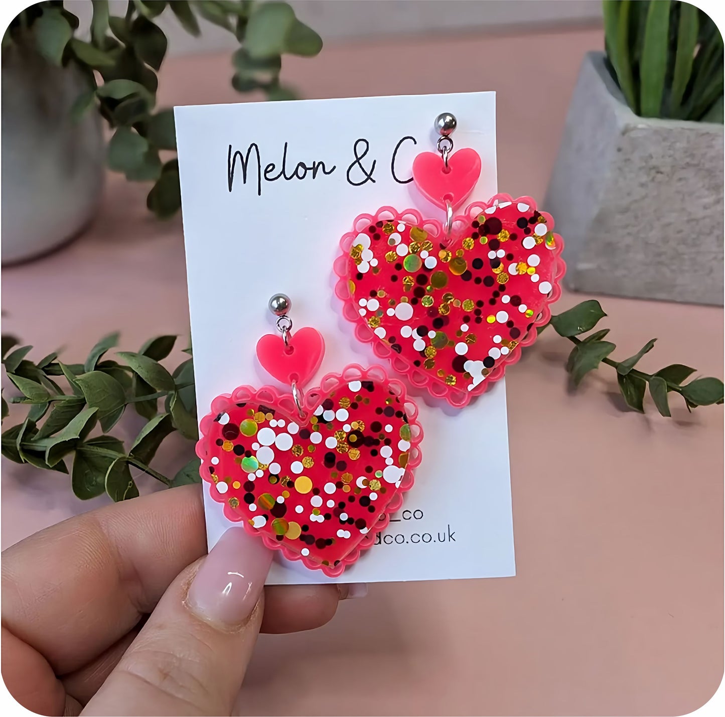 Pink and Confetti Heart Earrings