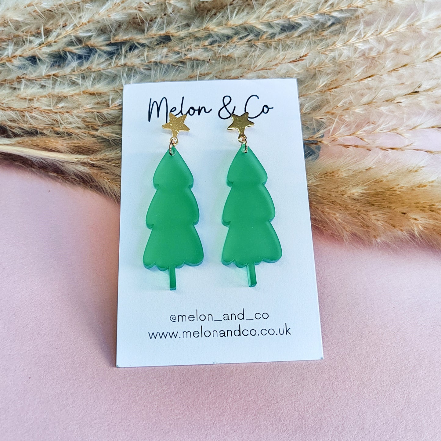 Acrylic Christmas Tree Earrings - Skinny Green Design