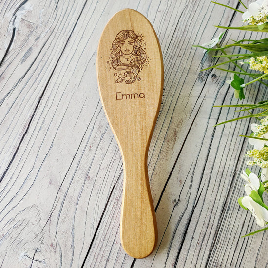 Wooden Hair Brush - Galaxy Solar Design