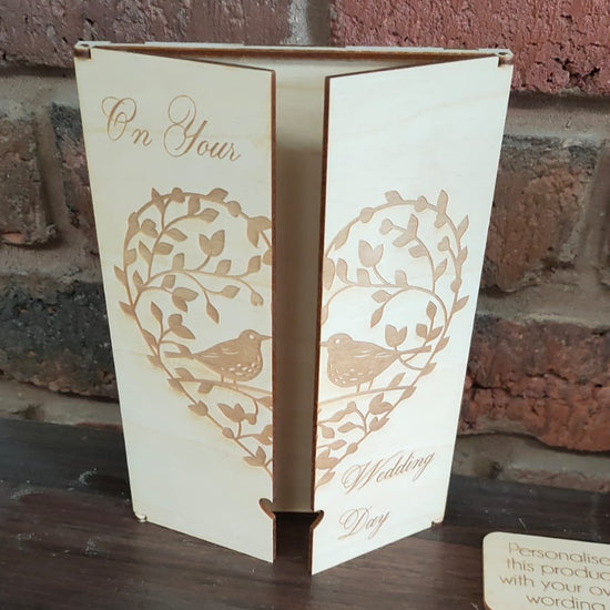 Wooden Engraved Card - On Your Wedding Day Birds